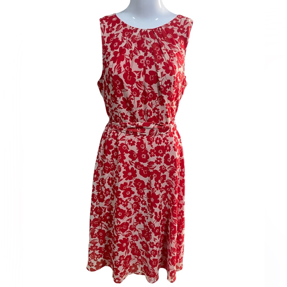 JH NWT Sleeveless Floral Red/Tan Dress sz 12